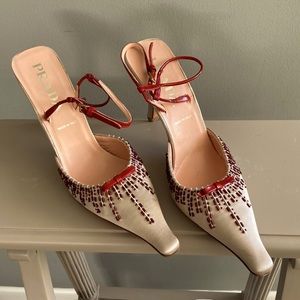 Prada Vintage Satin Beads and Patent Leather Slingback size 9